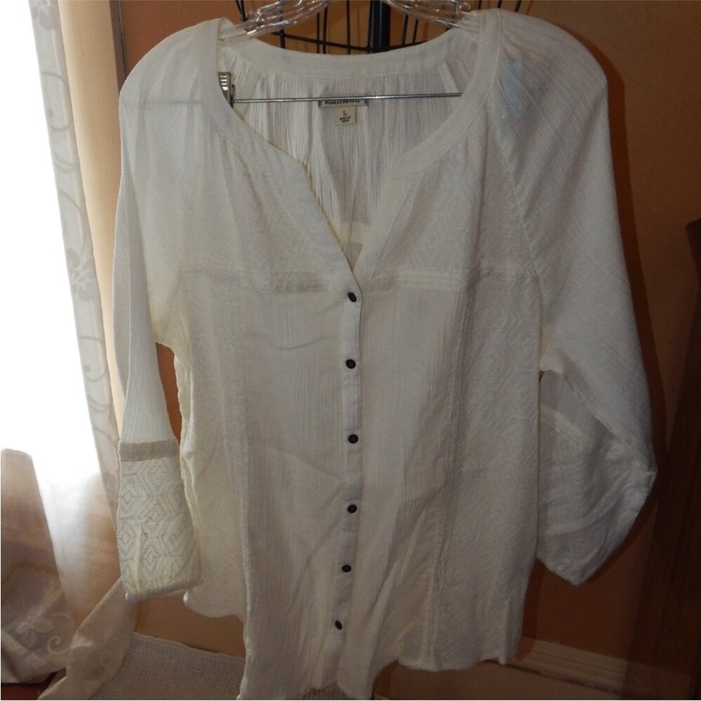 Ruff Hewn Cream Cuffed Sleeve Blouse